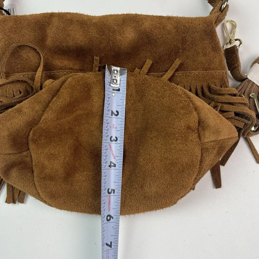 NWT Marlon Italy Suede Leather Fringe Hobo Bag Brown Western Cowgirl Festival